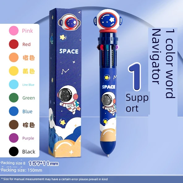 10 Renkli Tükenmez Kalem - Astronot - Model 1