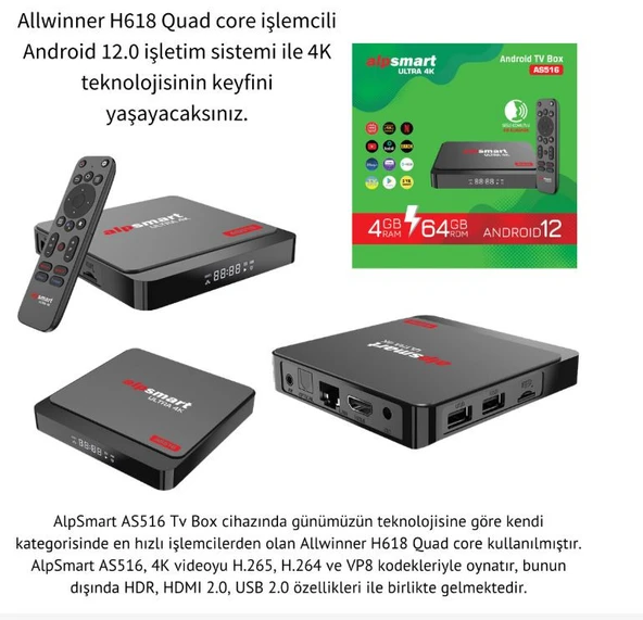 alpsmart AS516 ULTRA 4K Android TV B0x 4GB 64GB