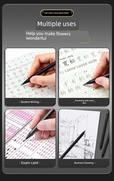 Siyah Ahşap Kurşun Kalem HB - Günlük Set 30 (Kalemtraş + 2B Silgi) - Resim 8