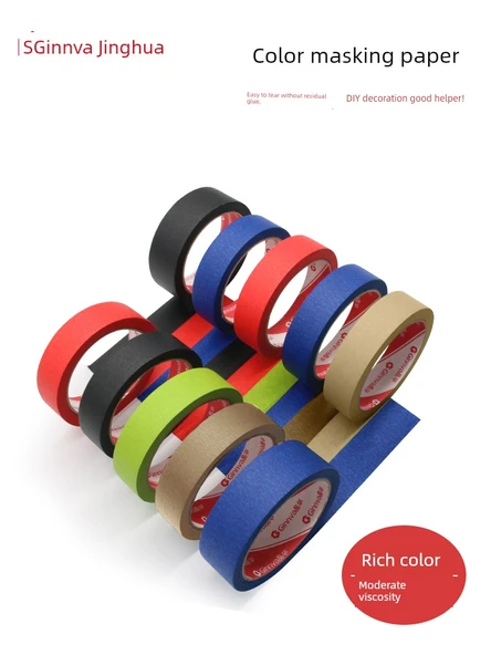 Renkli Maskeleme Bandı - 30mm x 20m, 3 Rulo - Kırmızı - Resim 2