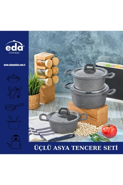 Eda 3'lü Asya Tencere Seti 16-18-20 ZK-906
