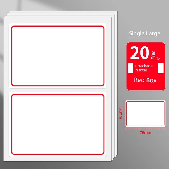 Dikdörtgen Etiketler - Kırmızı - Büyük - 1 Paket - 20 Parça