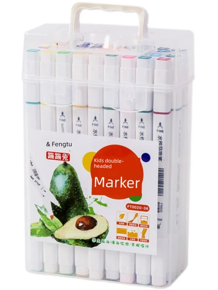 Çocuklar İçin İki Uçlu Su Bazlı ve Akrilik Kalem Seti - 12 Renk Su Bazlı - 6