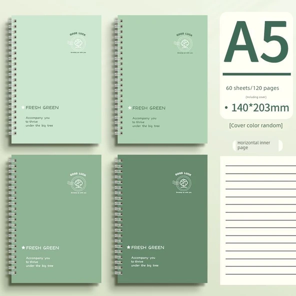 Deniz Tuzu Mavi Kot A5 Spiral Defter - Yeşil Vahşi Doğa - 2 Adet (A5/60 Sayfa/120 Sayfa)