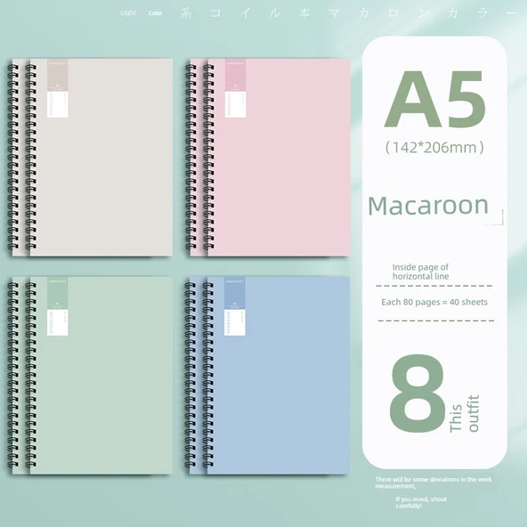 Macaron Serisi A5 Spiral Defter - 320 Sayfa - 8 Kitap