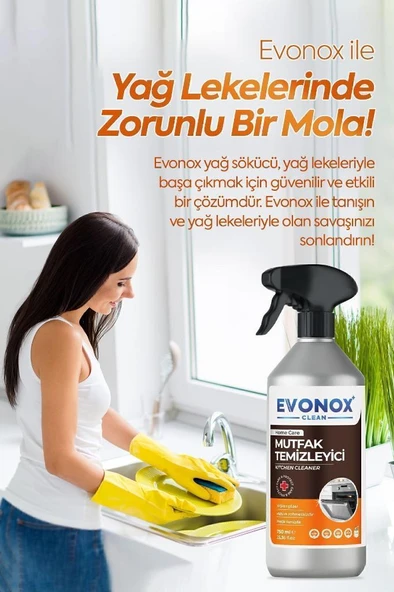 Evonox Clean Ultra Güçlü Mutfak Yüzey Temizleyici ve Yağ Sökücü Limon Kokulu Sprey 750 ml - 2