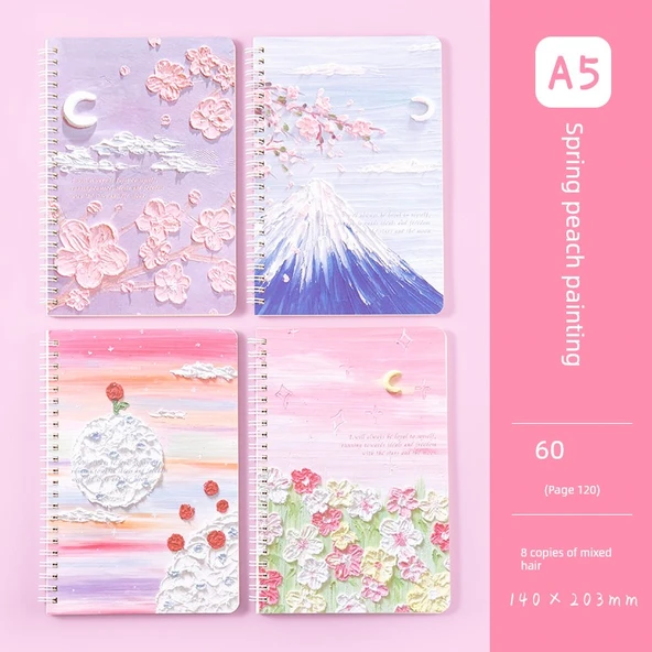A5 Bahar Şeftali Boyama 8 Spiral Defter