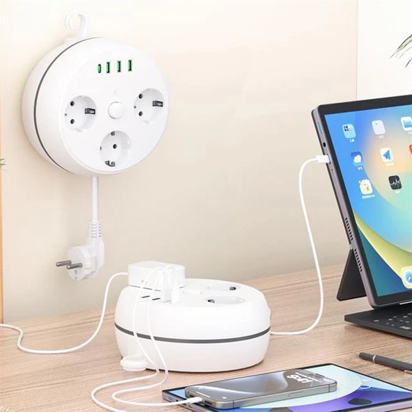 Vea VE-26583 3'LÜ 1.5 Metre Kablolu 3 USB / TYPE-C Girişli Akım Korumalı Grup Priz - 3