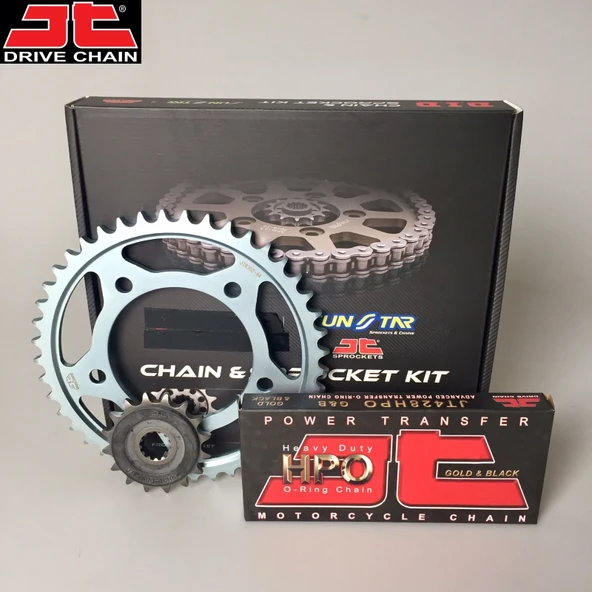 ZİNCİR DİŞLİ SETİ HONDA CB 125 R (125 cc)  (2018-2020) / HONDA / CB 125 R / 125cc / ZİNCİR: JT-428ORING (Gold)-134/ ÖN-ARKA DİŞLİ: JT(15T-47T) / 2018-2019-2020 ürün görseli 1