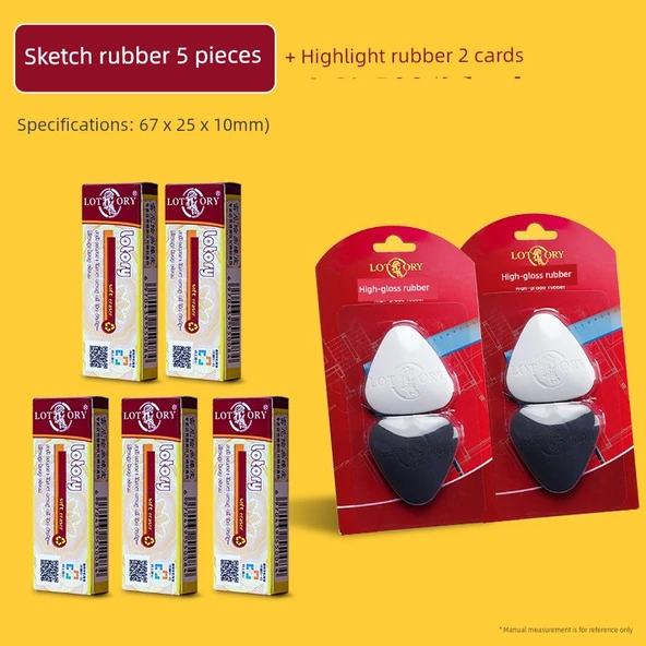 Sanat Öğrencisi Kömür Kalem Silgisi - 5 Adet Çizim Silgisi + 2 Adet Vurgulayıcı Kart