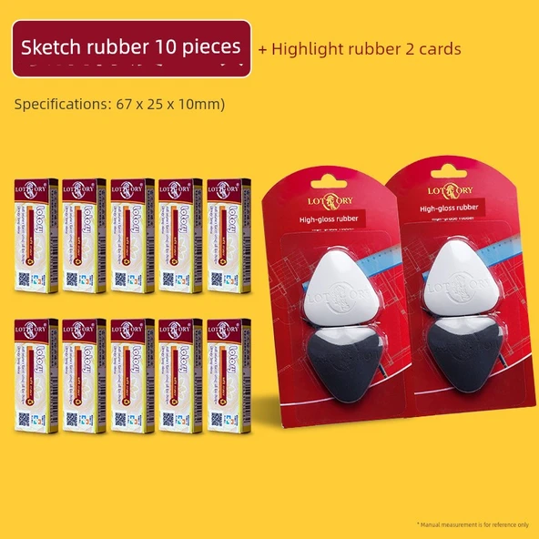 Sanat Öğrencisi Kömür Kalem Silgisi - 10 Adet Çizim Silgisi + 2 Adet Vurgulayıcı Kart