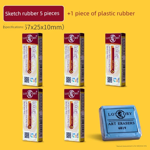 Sanat Öğrencisi Kömür Kalem Silgisi - 5 Adet Çizim Silgisi + 1 Adet Plastik Silgi
