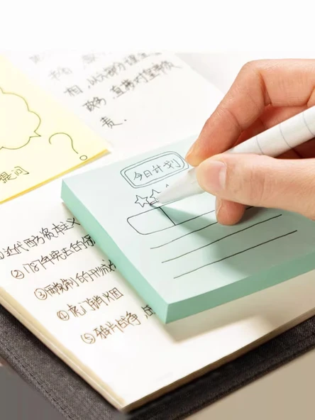 Sevimli Karikatür Not Çıkartmaları - Beş Renkli Mini Flüoresan (50*15mm) - 6 Adet - Resim 4