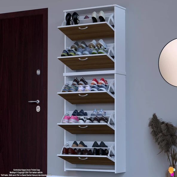 Modilayn VERVE Asma Antre 72 x194x26 cm’lik 5 Düşer Kapak 10 Göz Bölmeli Ayakkabılık