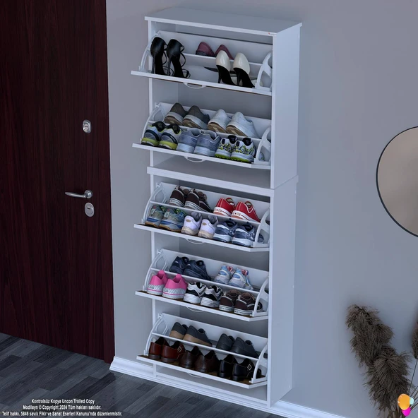 Modilayn VERVE Asma Antre 72 x194x26 cm’lik 5 Düşer Kapak 10 Göz Bölmeli Ayakkabılık - 4