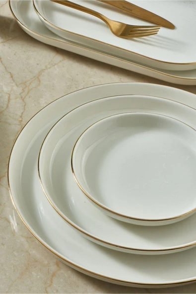 Bilbao 69 Parça 12 Kişilik Bone Yemek Takımı Altın Fileli - Resim 2