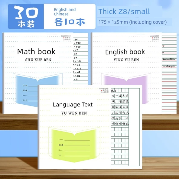 İlkokul Öğrenci Çalışma Defteri - 3-6 Sınıf - Dil, Matematik ve İngilizce Defteri 30 Paket Kalın 30 Sayfa ve 1 Kalem