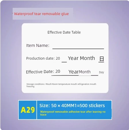 Gıda Örneği Etiketleme Çıkartmaları - A29 Son Kullanım Tarihi Tablosu Su Geçirmez Çıkarılabilir Yapıştırıcı 50x40mm