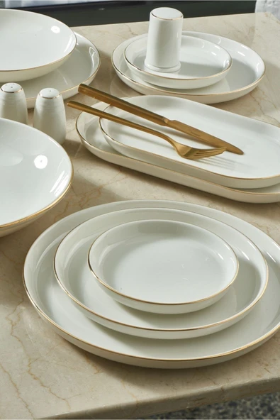 Bilbao 69 Parça 12 Kişilik Bone Yemek Takımı Altın Fileli ürün görseli