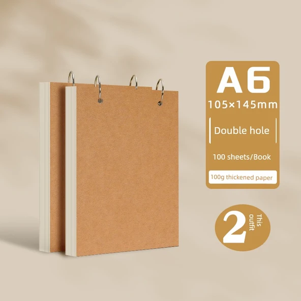 Duvara Monte Gevşek Yaprak Spiral Defter - A6/2 adet/çift delik (200 yaprak)