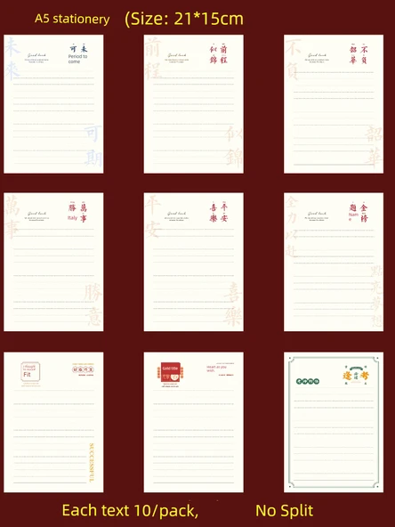 Altın Liste Başlığı Parlak Zarf - Ping An Neşesi 5 Zarf 10 Mektup Kağıdı - Resim 6