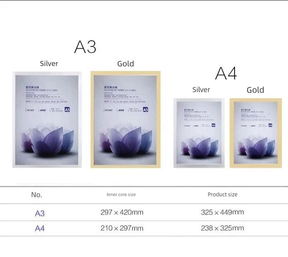 Manyetik Emme Ferrulu Gümüş A4 (21*29.7cm) arka manyetik Şeffaf Koruyucu Kapaklı Duvar Magneti - 4