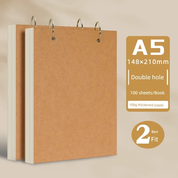 Duvara Monte Gevşek Yaprak Spiral Defter - A5/2 adet/çift delik (200 yaprak)