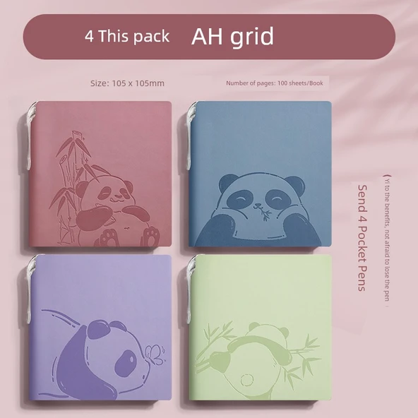 Sevimli Trompet Izgara Panda A6 Not Defteri PU Kapağı - 4 Kitap Izgara - Her Renkten 1