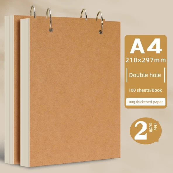 Duvara Monte Gevşek Yaprak Spiral Defter - A4/2 adet/çift delik (200 yaprak)