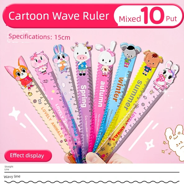 Çizgi Film Cetveli 15cm - Dalgalı - Karışık 10