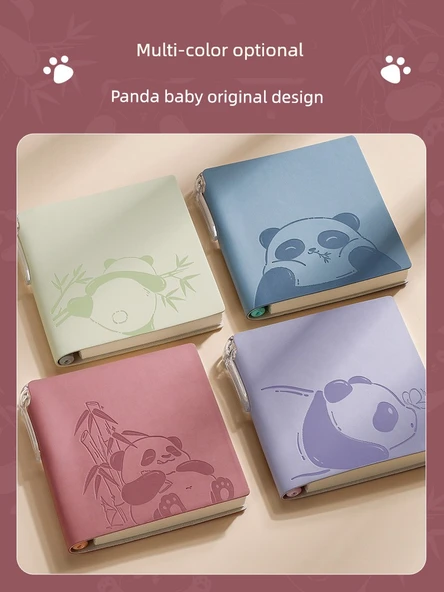 Sevimli Trompet Izgara Panda A6 Not Defteri PU Kapağı - 3 Kitap Izgara - Pembe + Yeşil + Mor - Resim 3