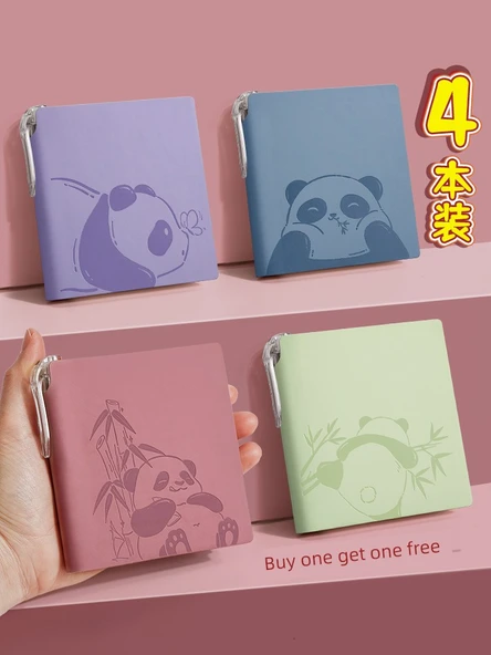 Sevimli Trompet Izgara Panda A6 Not Defteri PU Kapağı - 3 Kitap Izgara - Pembe + Yeşil + Mor - Resim 2