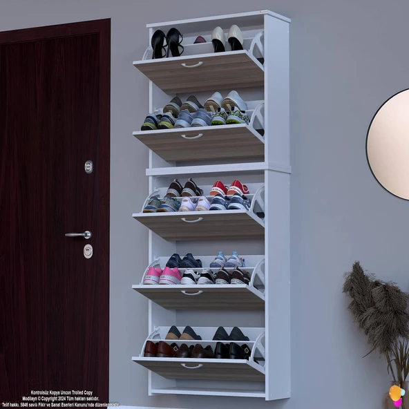 Modilayn VERVE Asma Antre 72x 194 x26 cm lik 5 Düşer Kapak 10 Göz Bölmeli Ayakkabılık