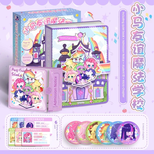 DIY El Yapımı Karikatür Çıkartma Kartı - Pony Arkadaşlık Büyüsü Koleji + Öğrenci Kimliği + Bildirim + 6 Rozet