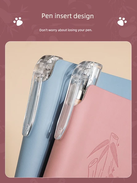 Sevimli Trompet Izgara Panda A6 Not Defteri PU Kapağı - 3 Kitap Izgara - Pembe + Yeşil + Mor - Resim 5