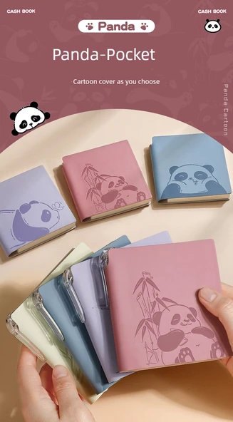 Sevimli Trompet Izgara Panda A6 Not Defteri PU Kapağı - 2 Kitap Çizgili - Pembe + Mor - 1 - 7