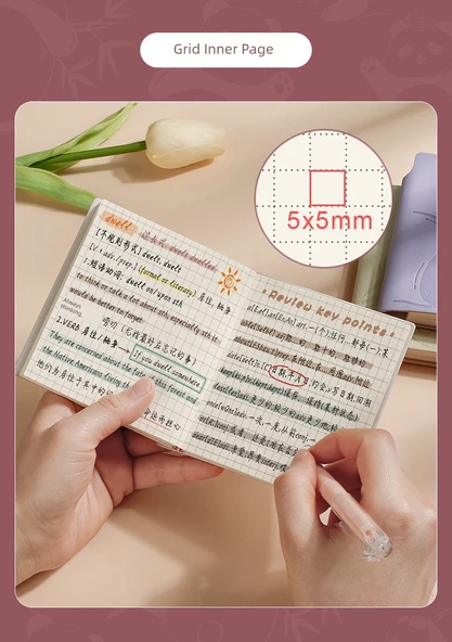 Sevimli Trompet Izgara Panda A6 Not Defteri PU Kapağı - 3 Kitap Izgara - Pembe + Yeşil + Mor - Resim 12