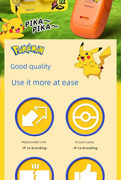 Pokemon Silgi - Pikachu Sarı + Rüya Tozu - 2 Gövde + 2 Yedek - 8