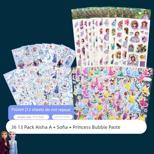 Prenses Elsa Karikatür Baloncuk Sünger Çıkartmalar - Donmuş A + Prenses + Sofia (toplam 36)
