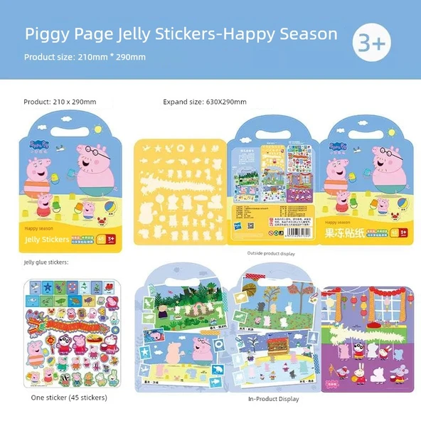 Çocuklar için Yeniden Kullanılabilir Jel Çıkartmalar - Piggy Page Jel Çıkartması (Mutlu Mevsim)