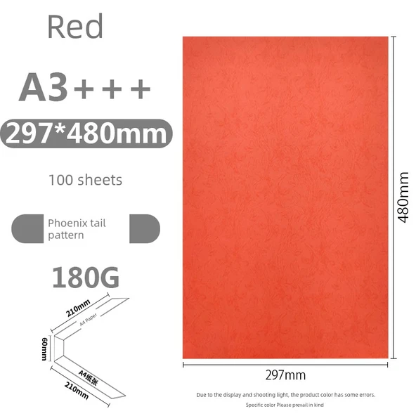 A3 180G Mor Phoenix Kuyruğu Bağlama Kapağı Kağıdı - 297 x 480mm - Kırmızı - 100 Sayfa