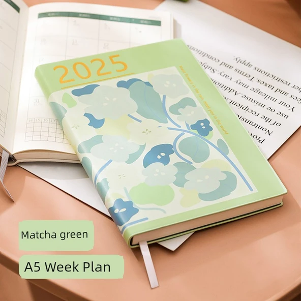 A5 Haftalık Planlayıcı - Matcha Yeşili - Çiçekli