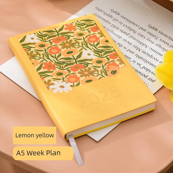 A5 Haftalık Planlayıcı - Limon Sarısı - Çiçekli