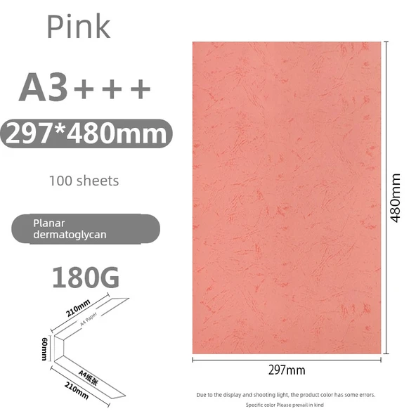 A3 180G Siyah Bağlama Kapağı Kağıdı - 297 x 480mm - Pembe Deri - 100 Sayfa