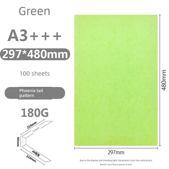 A3 180G Siyah Phoenix Kuyruğu Bağlama Kapağı Kağıdı - 297 x 480mm - Yeşil - 100 Sayfa