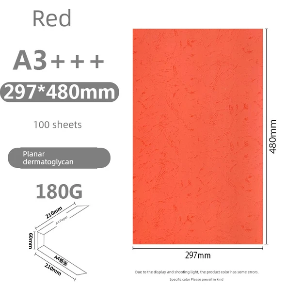 A3 180G Beyaz Bağlama Kapağı Kağıdı - 297 x 480mm - Kırmızı Deri - 100 Sayfa