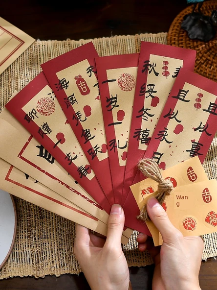 Retro Çin Tarzı Kırtasiye Seti - Ruyi - 30 Zarf + 30 Mektup Kağıdı + 36 Mühürleme Çıkartması + Kenevir İpi (6 Paket) - 6
