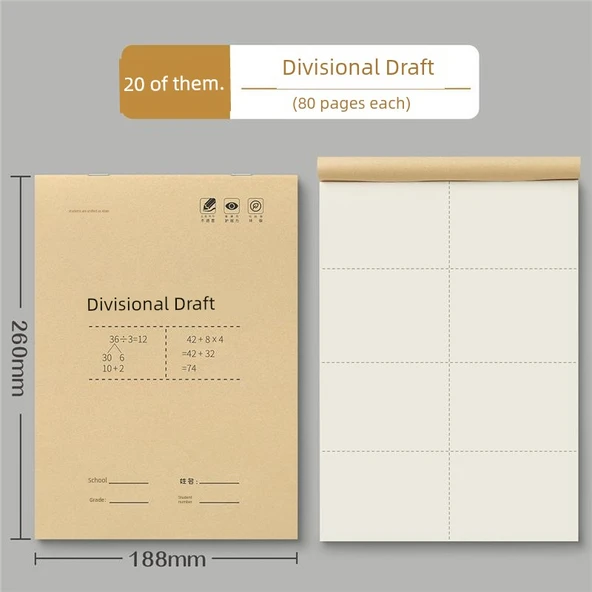 Öğrenci Bölmeli Kağıt Defter - 20 Adet (80 Sayfa Her Biri)