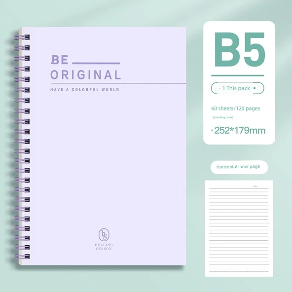 B5 Spiral Defter - Dumanlı Kıyafet Moru - 120 Sayfa