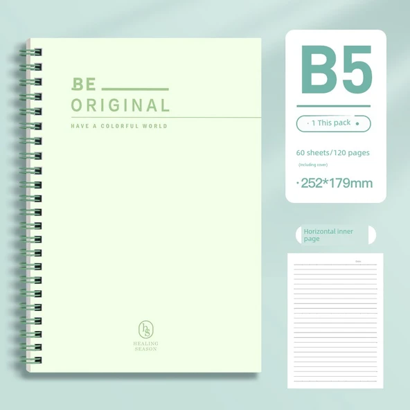 B5 Spiral Defter - Yeşil Söğüt - 120 Sayfa